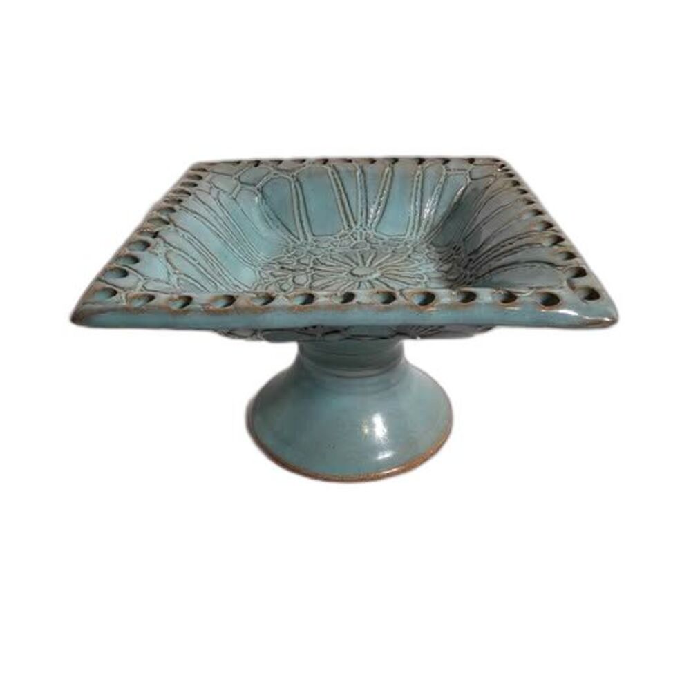 T Shea Pottery Jewelry Holder in Aqua Antique Lace Design
